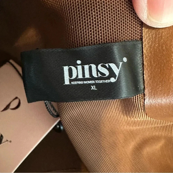 NEW  Pinsy‎ Shapewear Brown Faux Leather Bodysuit XL NWT Minimalist Neutral - Picture 6 of 9